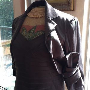 Pretty Holiday Color! COCKTAIL DRESS WITH JACKET; DEEP OLIVE GREEN SATIN